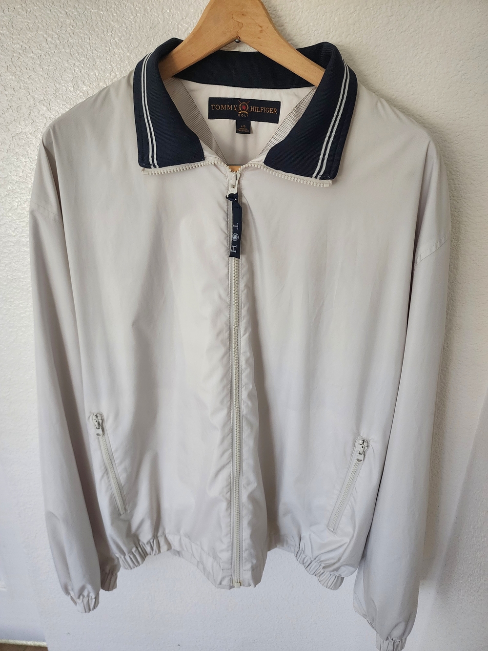 Tommy Hilfiger Golf Windbreaker Jacket Men's Large L Cream Full Zip Mesh Lined